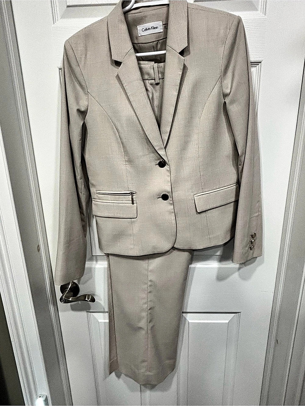 Calvin Klein Plaid Pantsuit in Beige Size 12 Like New
